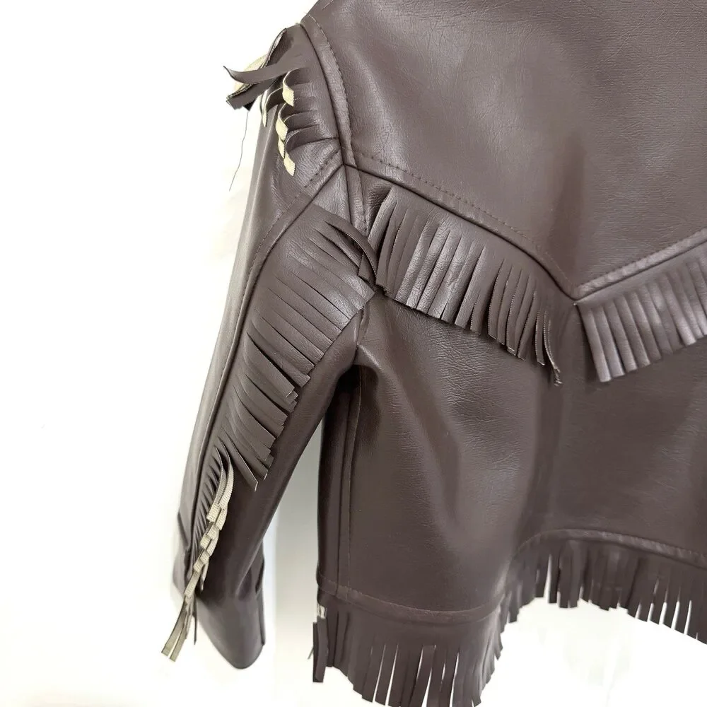 Vintage 60s 70s Thermo &Togs Kids Western Vinyl Fringe Jacket Cowhide Style